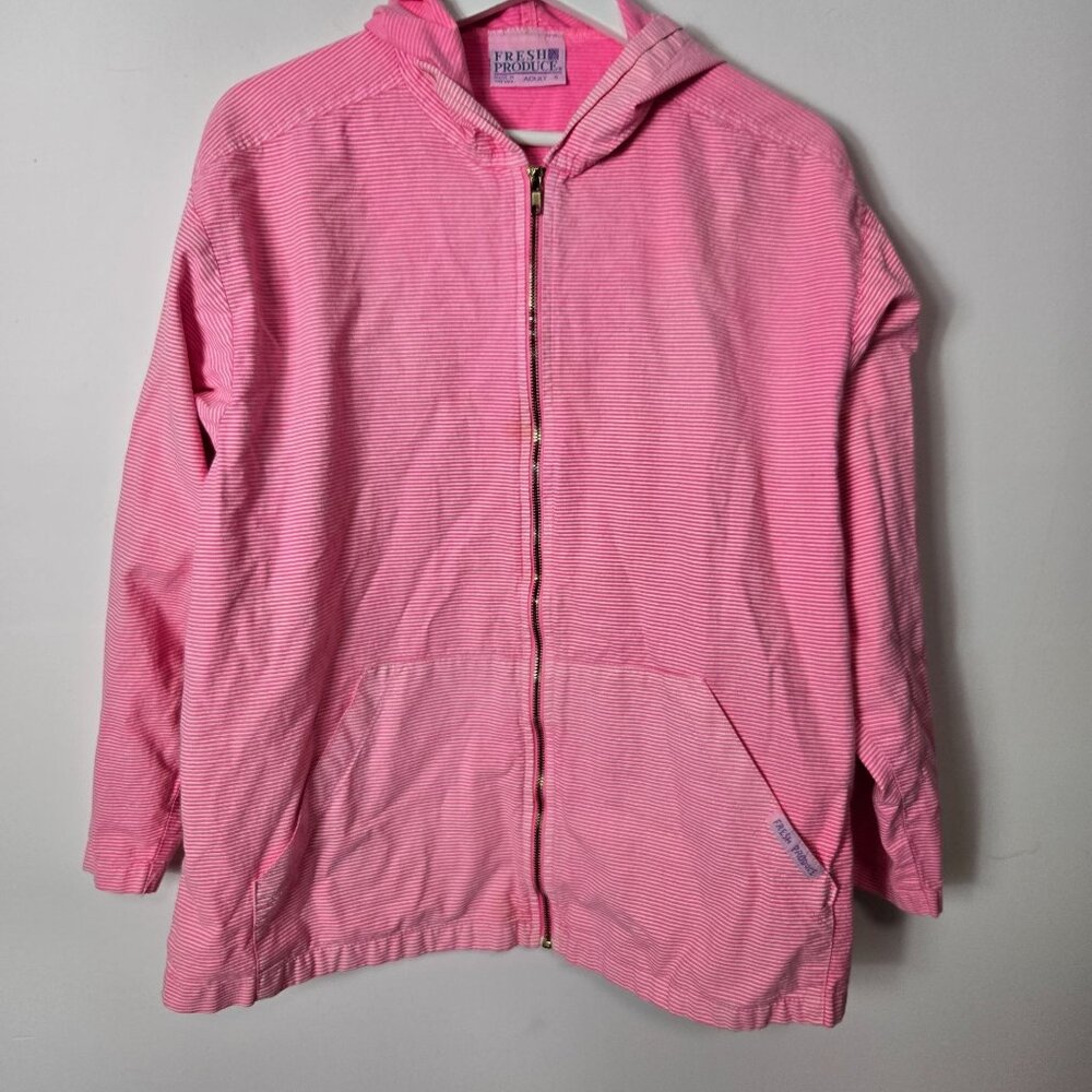 Fresh Produce Size S Pink Striped Hooded Full-Zip Jacket Oversized